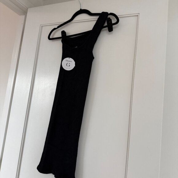 NWT Hunza G Nancy Bodycon Mini Dress One Shoulder Black Stretch Crinkled Fabric - Picture 7 of 9